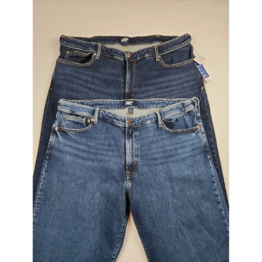 Lands End Traditional Fit Jeans Mens 42x34 Lot of 2 Straight Leg NWT Med/Dark